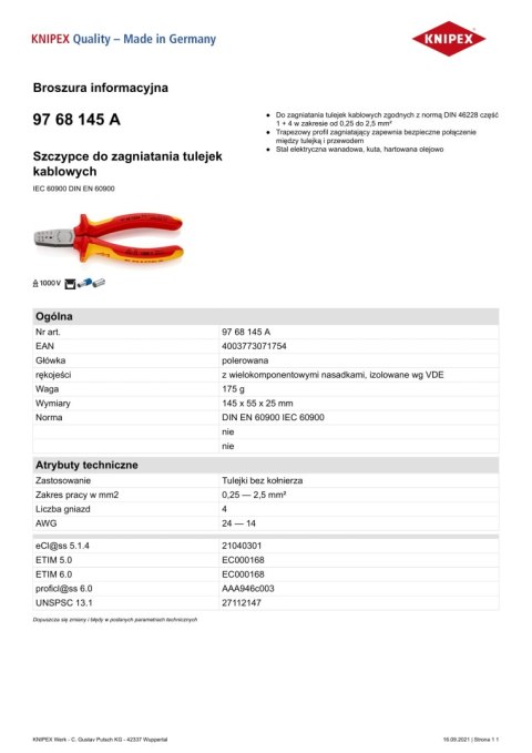 OBCĘGI ZBROJARSKIE 220MM KNIPEX