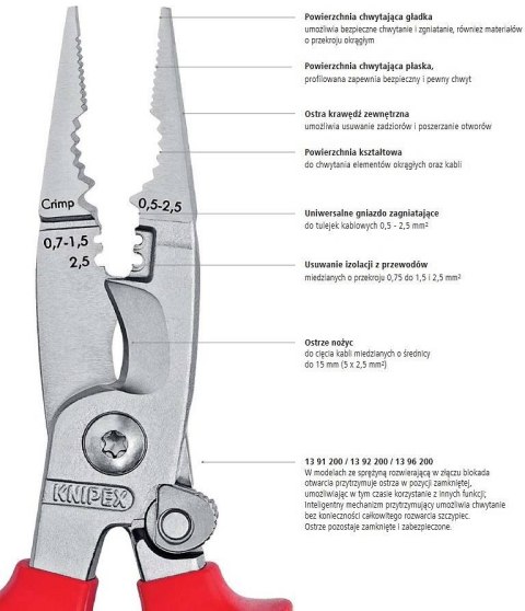 SZCZYPCE DO PRAC ELEKTROINSTALACYJNYCH 200 MM, 6W1 KNIPEX