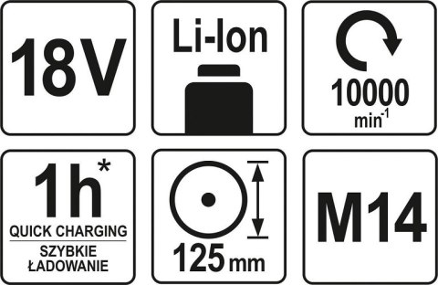 SZLIFIERKA KĄTOWA 18V BEZ AKUMULATORA YATO