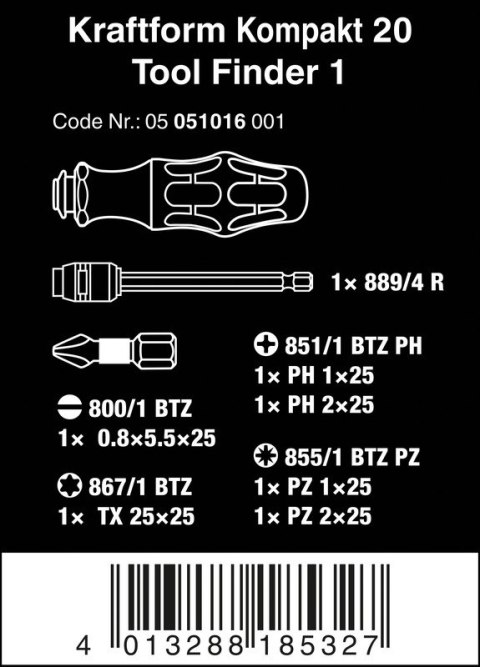 ZESTAW WKRĘTAKÓW KRAFTFORM KOMPAKT TOOL FINDER+ETUI, 7CZ WERA