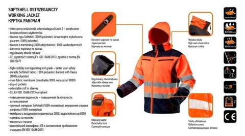 KURTKA SOFTSHELL Z KAPTUREM POMARAŃCZOWA, ROZMIAR XXL NEO