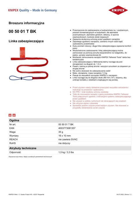 LINKA ZABEZPIECZAJĄCA 1.5M KNIPEX