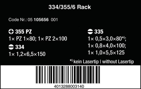 ZESTAW WKRĘTAKÓW KRAFTFORM LASERTIP + WIESZAK, 6CZ WERA