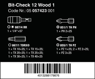 ZESTAW BITÓW BIT-CHECK 12 WOOD 1, 12CZ. WERA