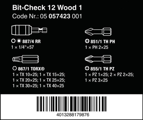 ZESTAW BITÓW BIT-CHECK 12 WOOD 1, 12CZ. WERA