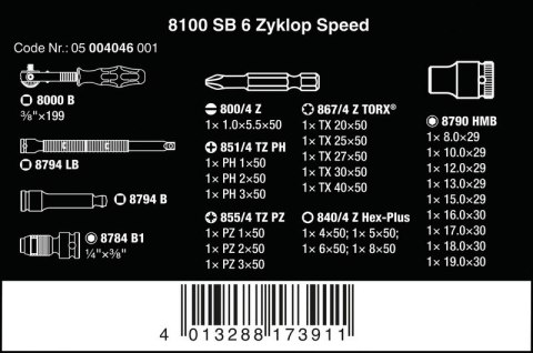 ZESTAW KLUCZY NASADOWYCH 3/8'' ZYLKOP, 29 CZ. WERA