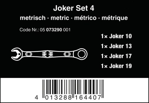 ZESTAW KLUCZY PŁASKO-OCZKOWYCH Z GRZECHOTKĄ 6000 JOKER 4SZT. WERA