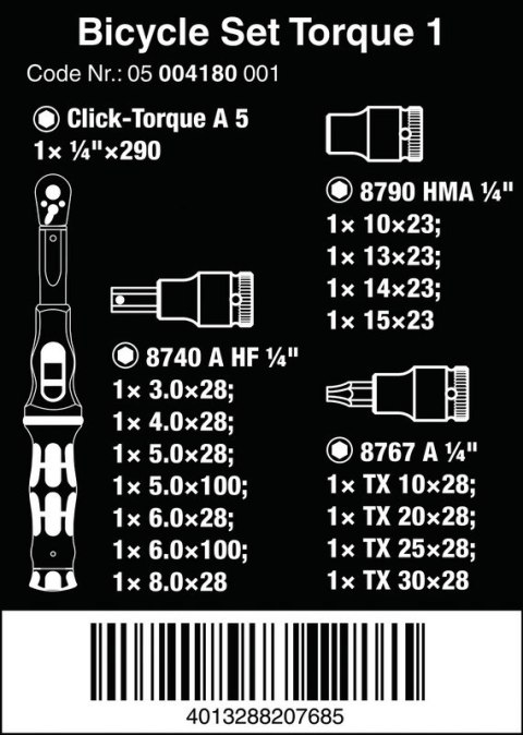 ZESTAW NARZĘDZI BICYCLE SET TORQUE 1, 2,5-25 NM, 16 CZĘŚĆ WERA