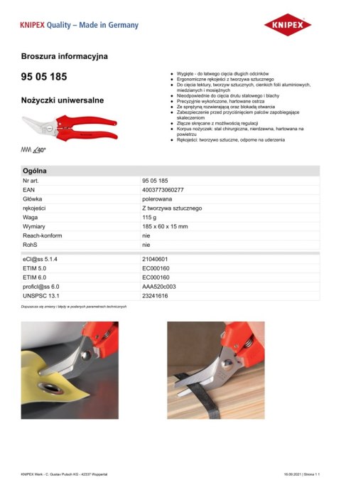 NOŻYCZKI UNIWERSALNE 185MM KNIPEX