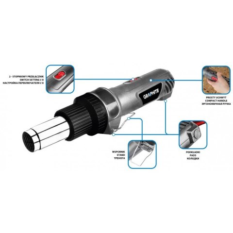 OPALARKA 2000W, ZAKRES TEMP. DO 550OC,2 BIEGI, UCHW.PROSTY GRAPHITE