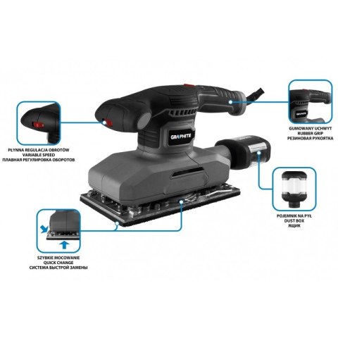 SZLIFIERKA OSCYLACYJNA 380W, STOPA 115*230MM GRAPHITE