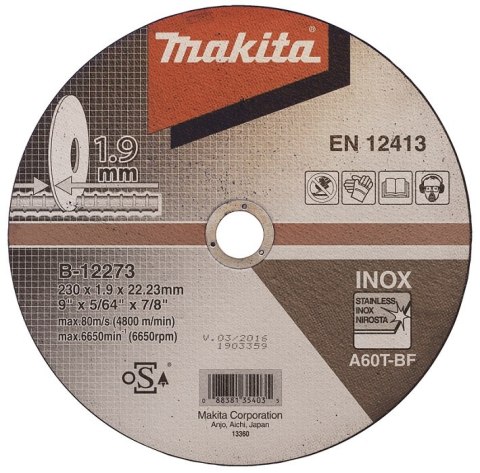 TARCZA TNĄCA CIENKA DO METALU 230MM*1.9*22MM A60T MAKITA