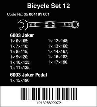 ZESTAW KLUCZY PŁASKO-OCZKOWYCH BICYCLE SET 12SZT. WERA