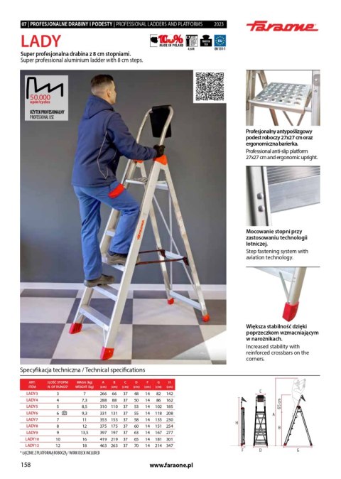 DRABINA LADY8, ALUMINIOWA PROFESJONALNA 8 STOPNI FARAONE