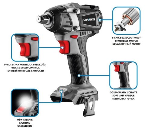 KLUCZ UDAROWY AKUMULATOROWY ENERGY 18V LI-LON, BEZ AKUM. GRAPHITE