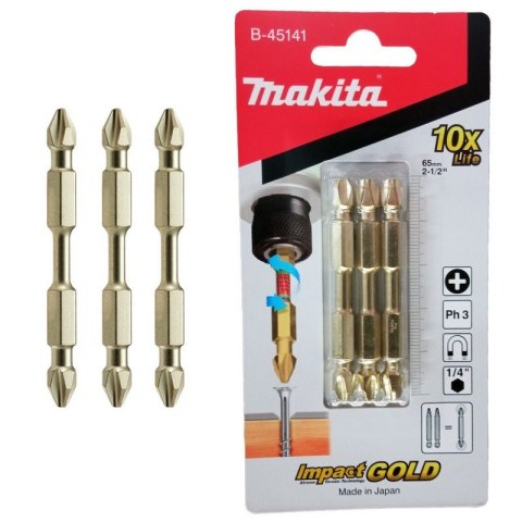 PODWÓJNA KOŃCÓWKA MAGNETYCZNA DO WKRĘTAKA PH3-65MM 3 SZT. IG MAKITA