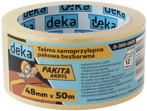 TAŚMA PAKOWA BEZBARWNA 48MM*50M DEKA