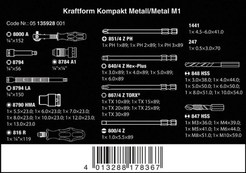 KRAFTFORM KOMPAKT M 1 DO METALU, 39 CZĘŚĆ WERA