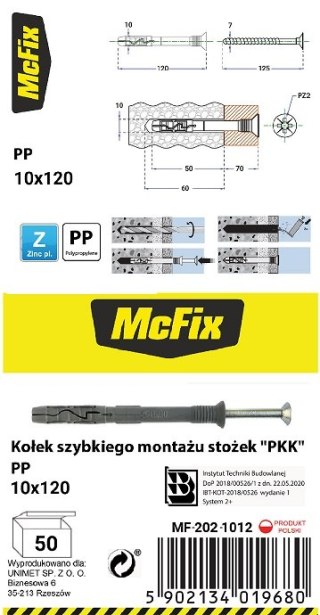 KOŁEK SZYBKI MONTAŻ STOŻEK PP 10*120MM MC FIX