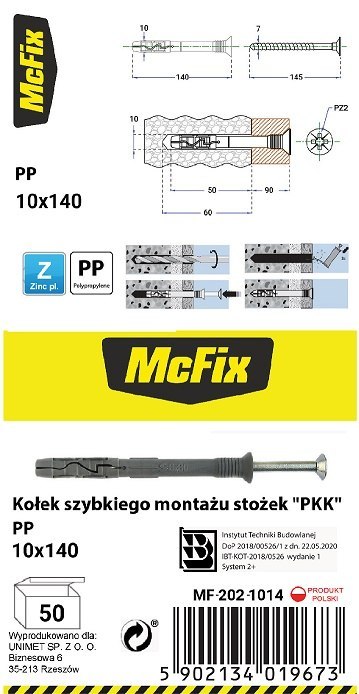 KOŁEK SZYBKI MONTAŻ STOŻEK PP 10*140MM MC FIX