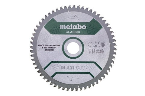 PIŁA TARCZOWA MULTI CUT CLASSIC 216*30MM Z60 METABO