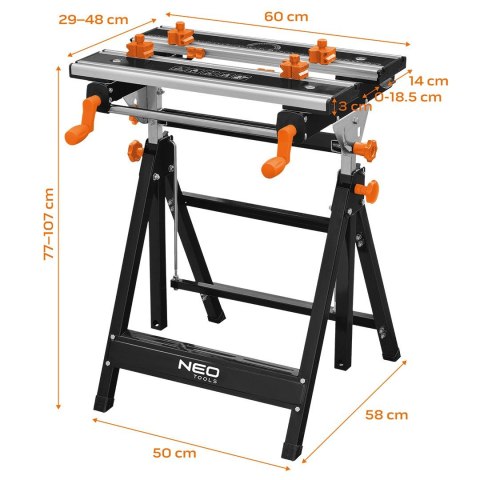 STÓŁ WARSZTATOWY REGULOWANY, ALUMINIOWY 60*58*77-107 CM NEO