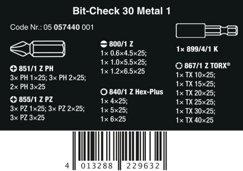 ZESTAW BITÓW BIT-CHECK 30 METAL 1 SB, 30 CZ. WERA