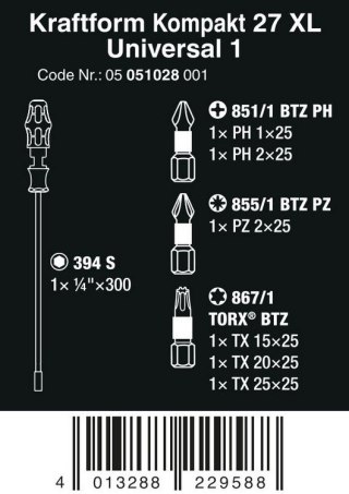 ZESTAW KRAFTFORM KOMPAKT 27 XL UNIVERSAL 1, 7 CZ. WERA