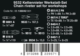 ZESTAW KRAFTFORM KOMPAKT 9532 Z NITOWNICĄ DO ŁAŃCUCHÓW,20CZ WERA