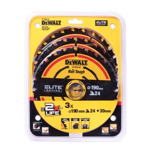 PIŁA TARCZOWA DO DREWNA ELITE 190*30MM 24 ZĘBY 3-PAK DEWALT