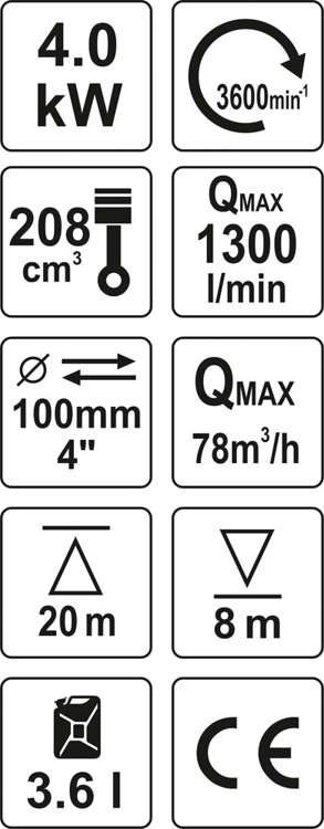 MOTOPOMPA DO WODY SPALINOWA 4'' 5,9HP 96M3/H