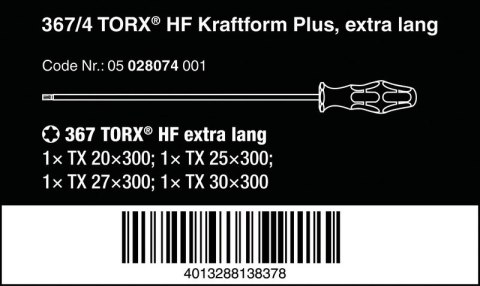 ZESTAW WKRĘTAKÓW KRAFTFORM TORX, TRZPIEŃ 300MM, 4SZT.