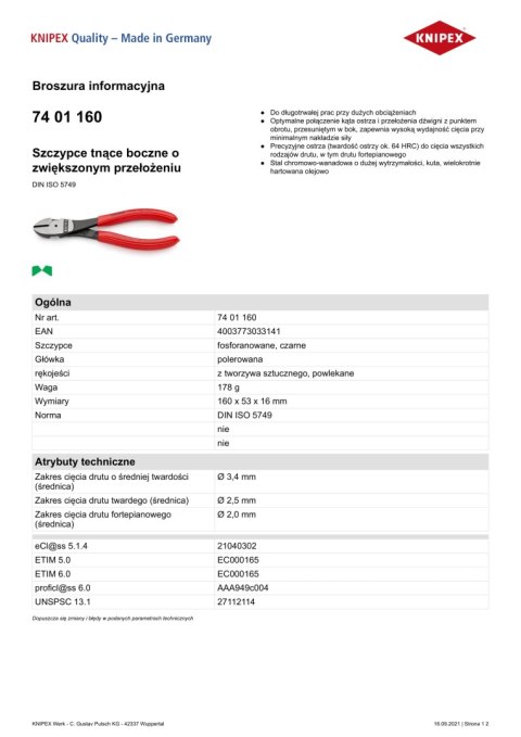 SZCZYPCE TNĄCE BOCZNE O ZWIĘKSZONYM PRZEŁOŻENIU 160MM