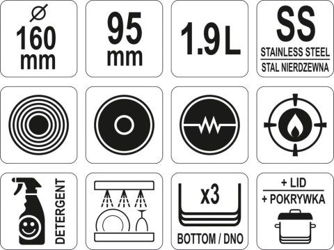 RONDEL Z POKRYWKĄ ZE STALI NIERDZEWNEJ 16X9,5CM 1.9L.