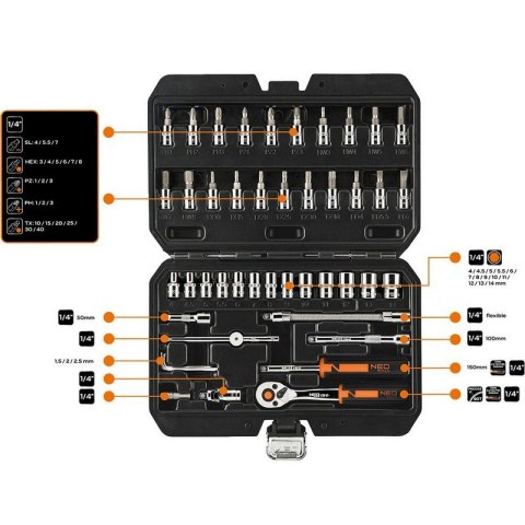 ZESTAW KLUCZY NASADOWYCH 1/4'' 46SZT