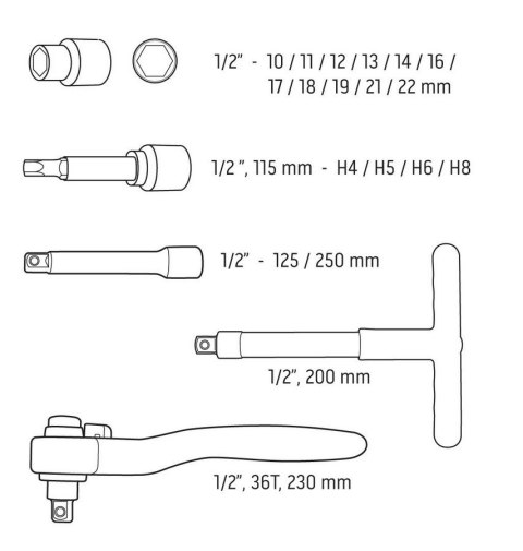 ZESTAW KLUCZY NASADOWYCH 1/2'', 1000V, 19 SZTUK ZESTAW KLUCZY NASADOWYCH 1/2'', 1000V, 19 SZTUK