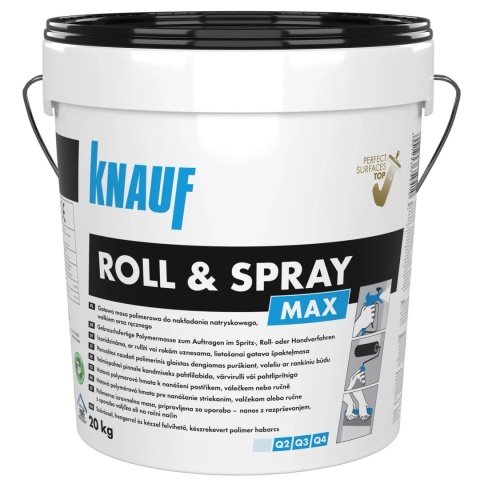 Gotowa masa szpachlowa Knauf Fill & Roll & Spray MAX 25 kg do nakładania wałkiem i natryskiem.