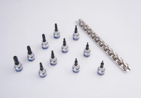 KPL.NASADEK TORX Z OTWOREM 3/8'' 11CZĘŚCI T8-T50 SZYNA