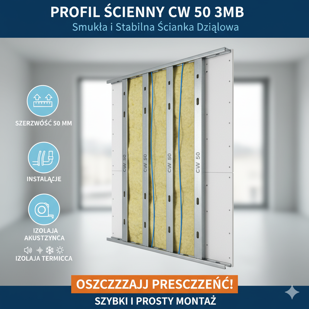 Profil Ścienny CW 50 3mb – Podstawa Smukłych i Stabilnych Ścianek Działowych