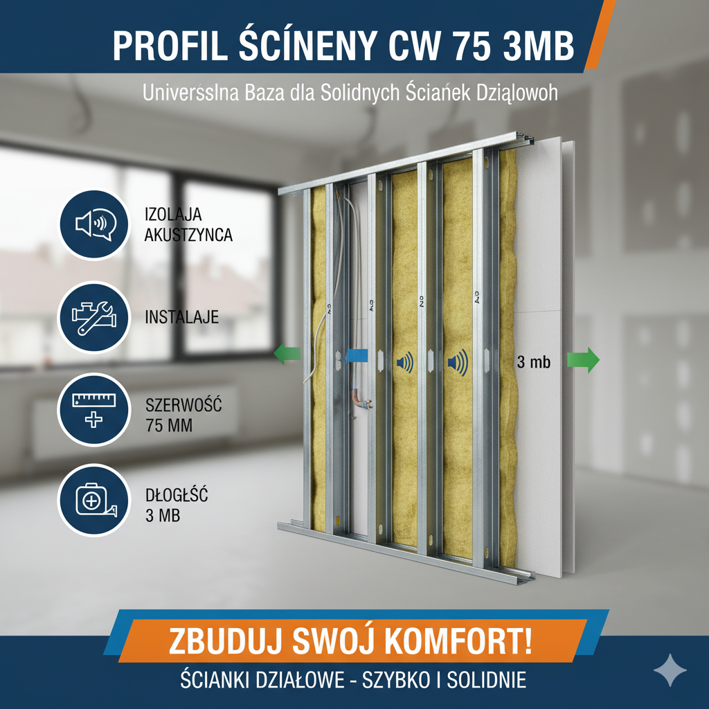 Profil Ścienny CW 75 3mb – Uniwersalna Baza dla Solidnych Ścianek Działowych
