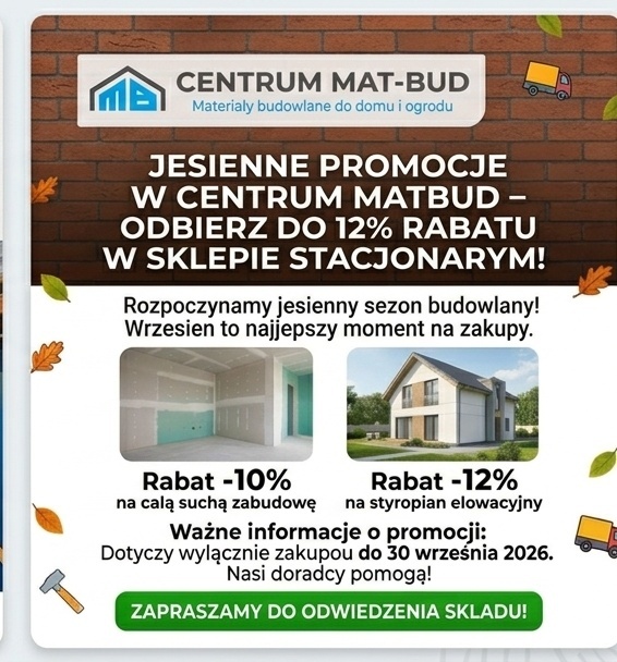 Jesienne promocje w Centrum Matbud – odbierz do 12% rabatu w sklepie stacjonarnym!